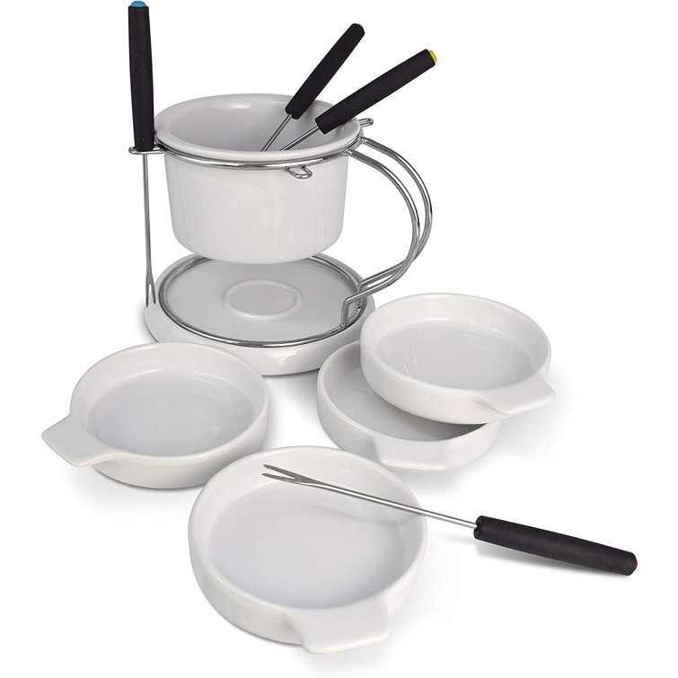 Kovot 11 Piece Ceramic Fondue Set 1 Fondue Pot, 1 Base Plate, 1